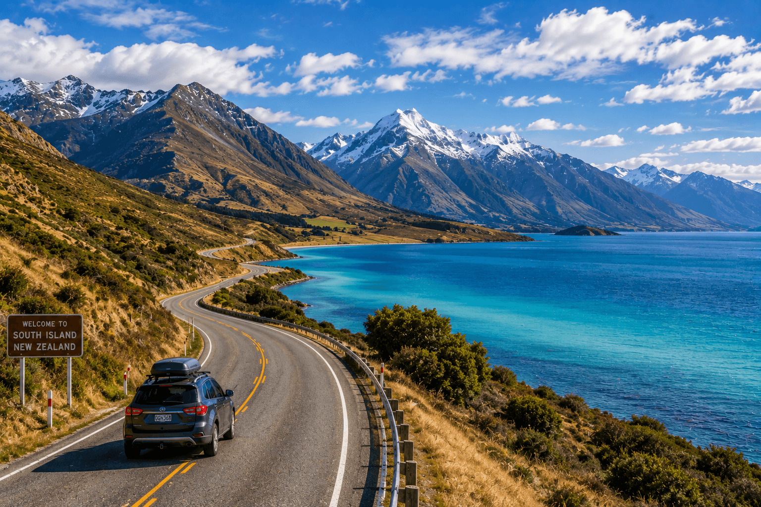 New Zealand South Island road trip through alpine lakes and mountain scenery